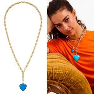 Roxanne Assoulin Blue and Gold Heart Pendant Necklace